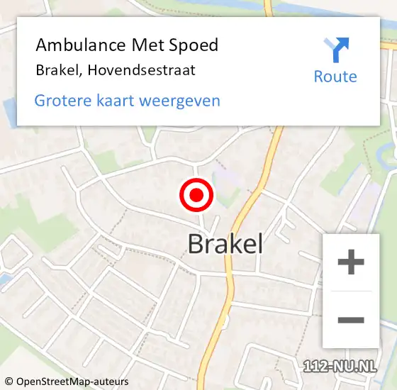 Locatie op kaart van de 112 melding: Ambulance Met Spoed Naar Brakel, Hovendsestraat op 31 mei 2019 06:17