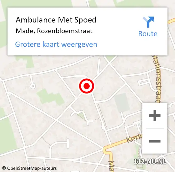 Locatie op kaart van de 112 melding: Ambulance Met Spoed Naar Made, Rozenbloemstraat op 31 mei 2019 16:43