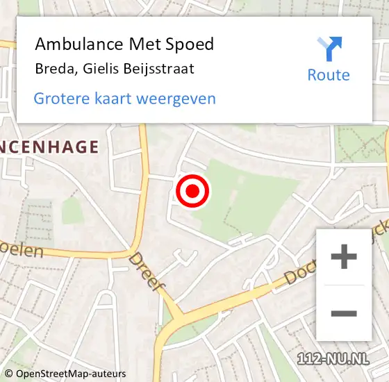 Locatie op kaart van de 112 melding: Ambulance Met Spoed Naar Breda, Gielis Beijsstraat op 31 mei 2019 20:06