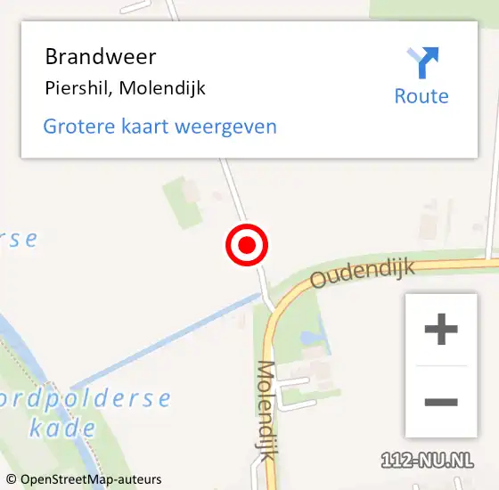 Locatie op kaart van de 112 melding: Brandweer Piershil, Molendijk op 1 juni 2019 00:57