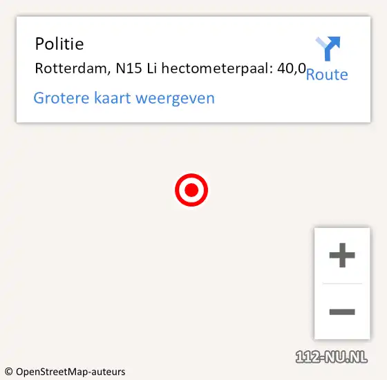 Locatie op kaart van de 112 melding: Politie Rotterdam, N15 Li hectometerpaal: 40,0 op 1 juni 2019 03:44