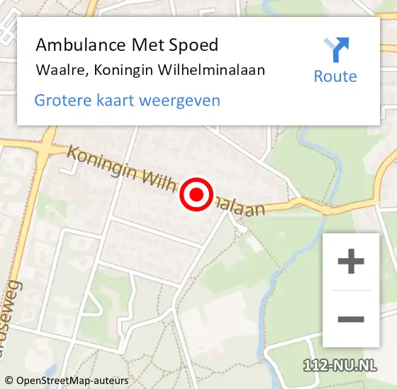 Locatie op kaart van de 112 melding: Ambulance Met Spoed Naar Waalre, Koningin Wilhelminalaan op 1 juni 2019 07:57