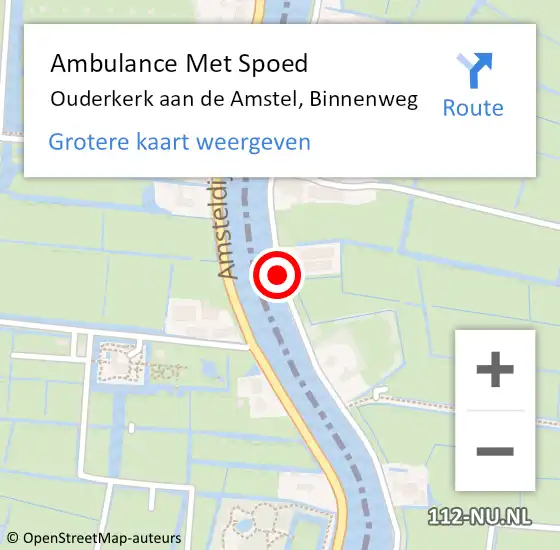Locatie op kaart van de 112 melding: Ambulance Met Spoed Naar Ouderkerk aan de Amstel, Binnenweg op 1 juni 2019 10:46