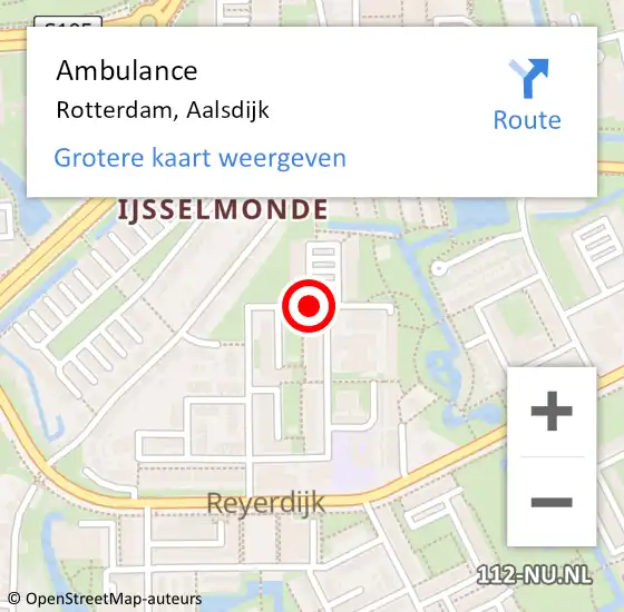 Locatie op kaart van de 112 melding: Ambulance Rotterdam, Aalsdijk op 1 juni 2019 17:05