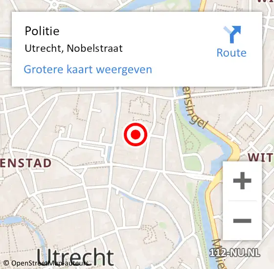 Locatie op kaart van de 112 melding: Politie Utrecht, Nobelstraat op 1 juni 2019 20:18