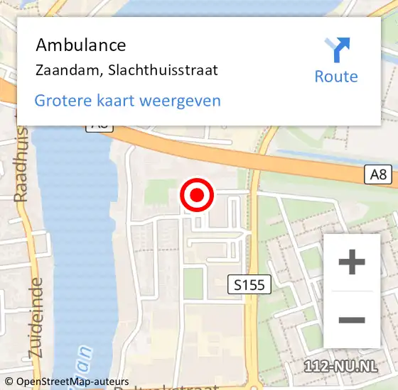 Locatie op kaart van de 112 melding: Ambulance Zaandam, Slachthuisstraat op 1 juni 2019 22:30