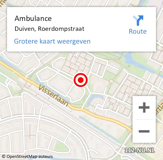 Locatie op kaart van de 112 melding: Ambulance Duiven, Roerdompstraat op 2 juni 2019 03:33