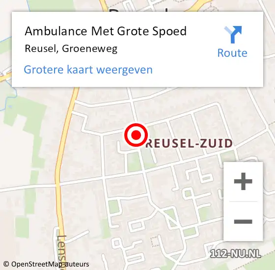 Locatie op kaart van de 112 melding: Ambulance Met Grote Spoed Naar Reusel, Groeneweg op 2 juni 2019 12:39