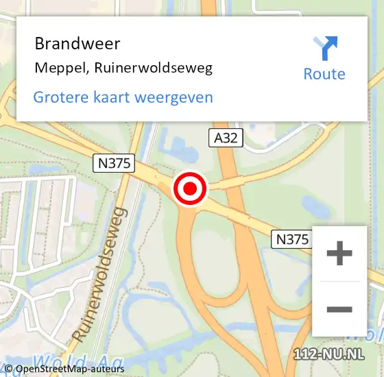 Locatie op kaart van de 112 melding: Brandweer Meppel, Ruinerwoldseweg op 2 juni 2019 14:31
