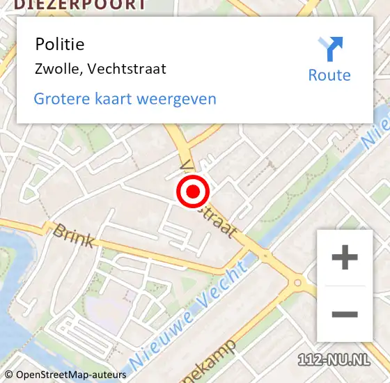 Locatie op kaart van de 112 melding: Politie Zwolle, Vechtstraat op 2 juni 2019 14:45
