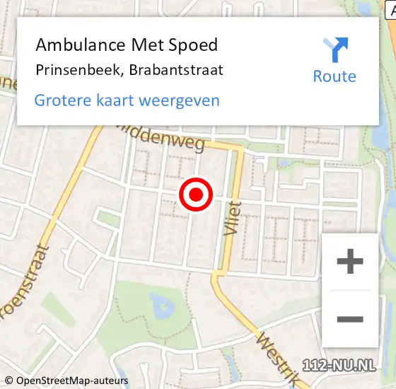 Locatie op kaart van de 112 melding: Ambulance Met Spoed Naar Prinsenbeek, Brabantstraat op 2 juni 2019 14:45