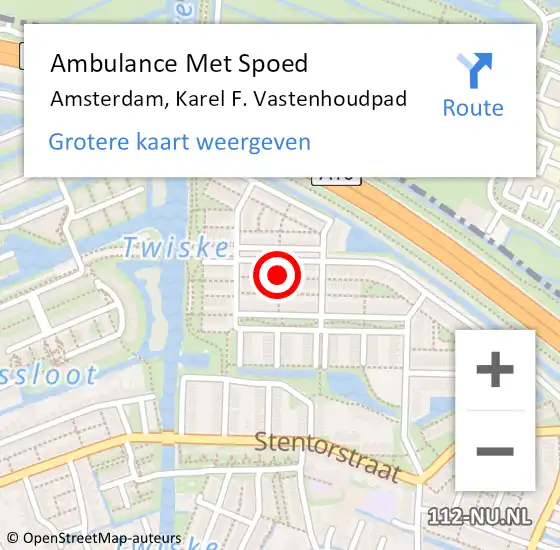 Locatie op kaart van de 112 melding: Ambulance Met Spoed Naar Amsterdam, Karel F. Vastenhoudpad op 2 juni 2019 15:30