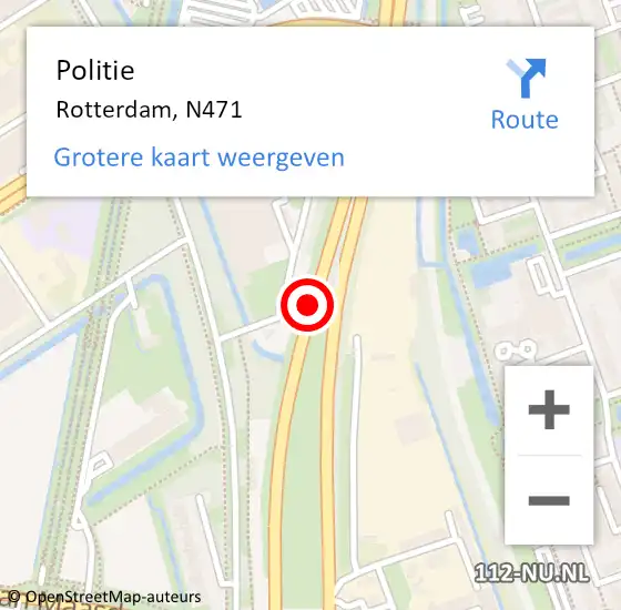 Locatie op kaart van de 112 melding: Politie Rotterdam, N471 op 2 juni 2019 19:44