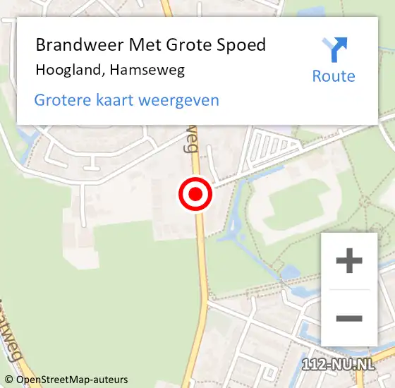 Locatie op kaart van de 112 melding: Brandweer Met Grote Spoed Naar Hoogland, Hamseweg op 3 juni 2019 02:33