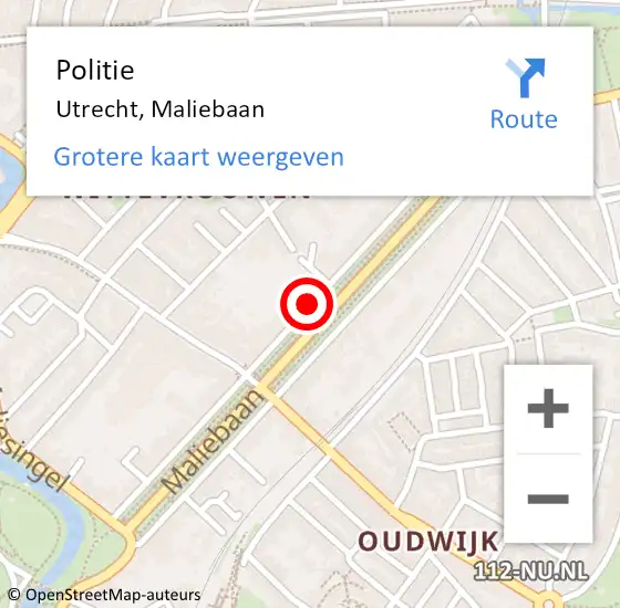 Locatie op kaart van de 112 melding: Politie Utrecht, Maliebaan op 3 juni 2019 06:41