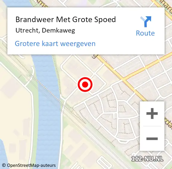 Locatie op kaart van de 112 melding: Brandweer Met Grote Spoed Naar Utrecht, Demkaweg op 3 juni 2019 07:56