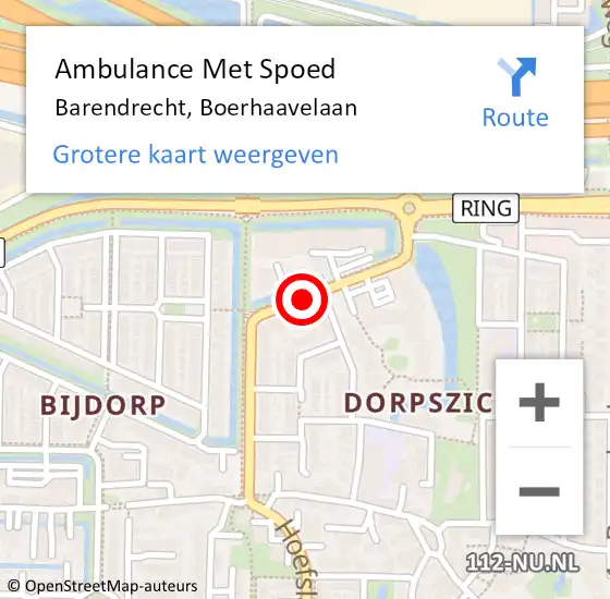 Locatie op kaart van de 112 melding: Ambulance Met Spoed Naar Barendrecht, Boerhaavelaan op 3 juni 2019 10:41