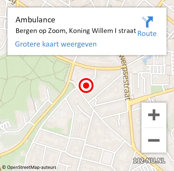 Locatie op kaart van de 112 melding: Ambulance Bergen op Zoom, Koning Willem I straat op 3 juni 2019 12:35
