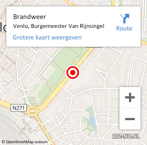 Locatie op kaart van de 112 melding: Brandweer Venlo, Burgemeester Van Rijnsingel op 3 juni 2019 13:16