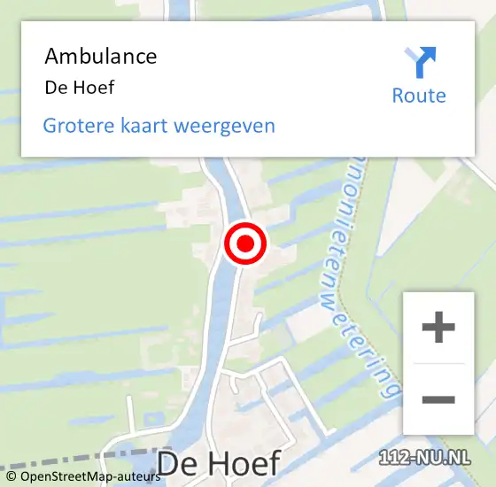Locatie op kaart van de 112 melding: Ambulance De Hoef op 3 juni 2019 14:01