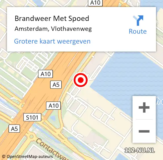 Locatie op kaart van de 112 melding: Brandweer Met Spoed Naar Amsterdam, Vlothavenweg op 3 juni 2019 18:13