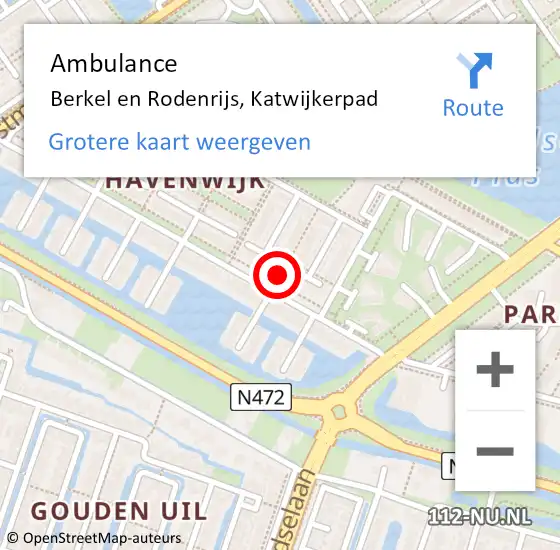 Locatie op kaart van de 112 melding: Ambulance Berkel en Rodenrijs, Katwijkerpad op 3 juni 2019 18:36