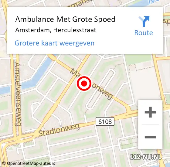 Locatie op kaart van de 112 melding: Ambulance Met Grote Spoed Naar Amsterdam, Herculesstraat op 4 juni 2019 06:18