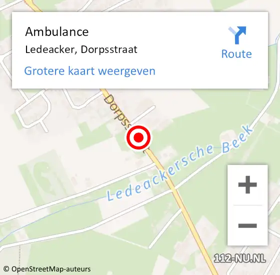 Locatie op kaart van de 112 melding: Ambulance Ledeacker, Dorpsstraat op 4 juni 2019 10:23