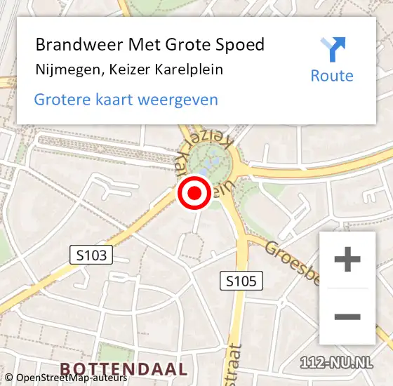 Locatie op kaart van de 112 melding: Brandweer Met Grote Spoed Naar Nijmegen, Keizer Karelplein op 4 juni 2019 13:46