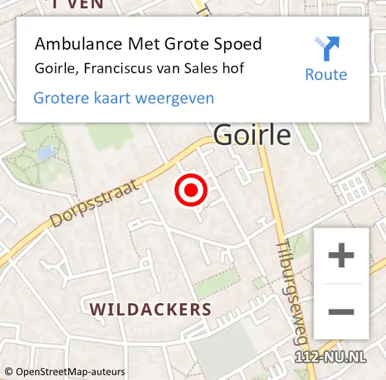 Locatie op kaart van de 112 melding: Ambulance Met Grote Spoed Naar Goirle, Franciscus van Sales hof op 4 juni 2019 16:13