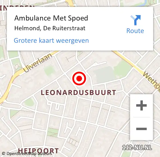 Locatie op kaart van de 112 melding: Ambulance Met Spoed Naar Helmond, De Ruiterstraat op 4 juni 2019 16:42