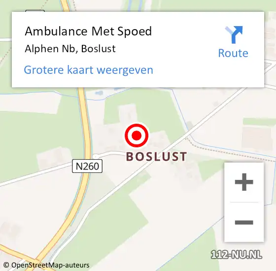 Locatie op kaart van de 112 melding: Ambulance Met Spoed Naar Alphen Nb, Boslust op 4 juni 2019 18:52
