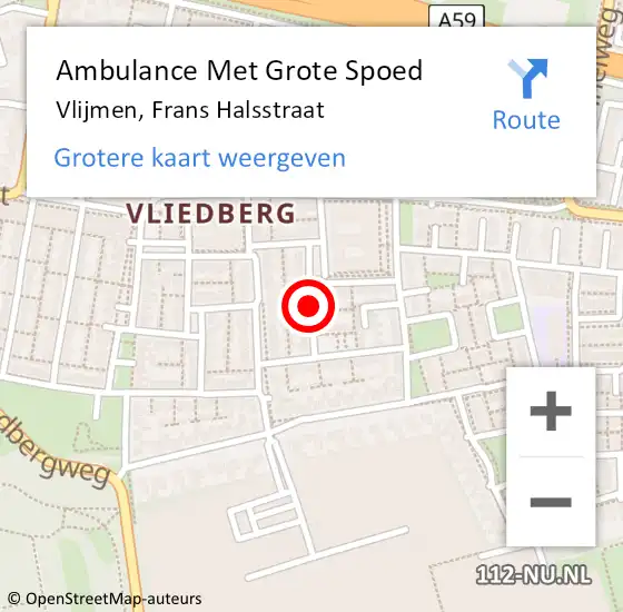 Locatie op kaart van de 112 melding: Ambulance Met Grote Spoed Naar Vlijmen, Frans Halsstraat op 4 juni 2019 22:19