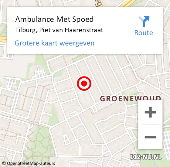 Locatie op kaart van de 112 melding: Ambulance Met Spoed Naar Tilburg, Piet van Haarenstraat op 4 juni 2019 22:43