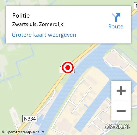 Locatie op kaart van de 112 melding: Politie Zwartsluis, Zomerdijk op 5 juni 2019 00:00