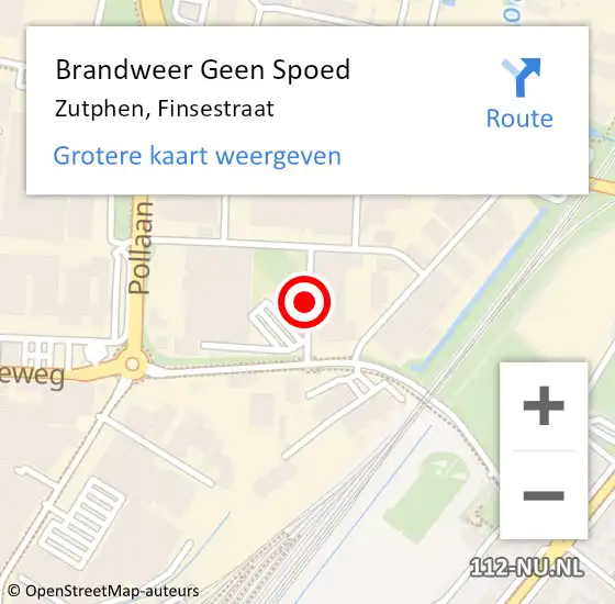 Locatie op kaart van de 112 melding: Brandweer Geen Spoed Naar Zutphen, Finsestraat op 5 juni 2019 00:07