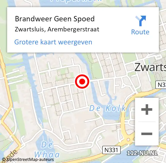 Locatie op kaart van de 112 melding: Brandweer Geen Spoed Naar Zwartsluis, Arembergerstraat op 5 juni 2019 01:01