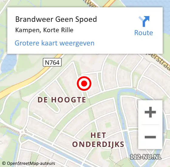 Locatie op kaart van de 112 melding: Brandweer Geen Spoed Naar Kampen, Korte Rille op 5 juni 2019 07:26
