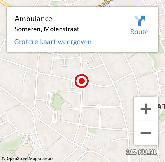 Locatie op kaart van de 112 melding: Ambulance Someren, Molenstraat op 5 juni 2019 09:02