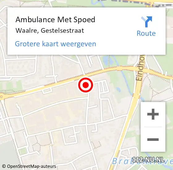 Locatie op kaart van de 112 melding: Ambulance Met Spoed Naar Waalre, Gestelsestraat op 5 juni 2019 13:31