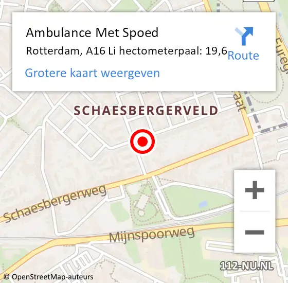 Locatie op kaart van de 112 melding: Ambulance Met Spoed Naar Rotterdam, A16 Li hectometerpaal: 19,6 op 6 juni 2019 08:42