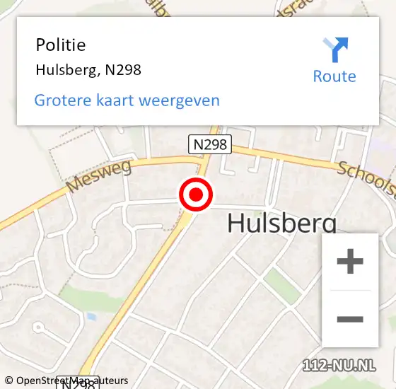 Locatie op kaart van de 112 melding: Politie Hulsberg, N298 op 6 juni 2019 09:50