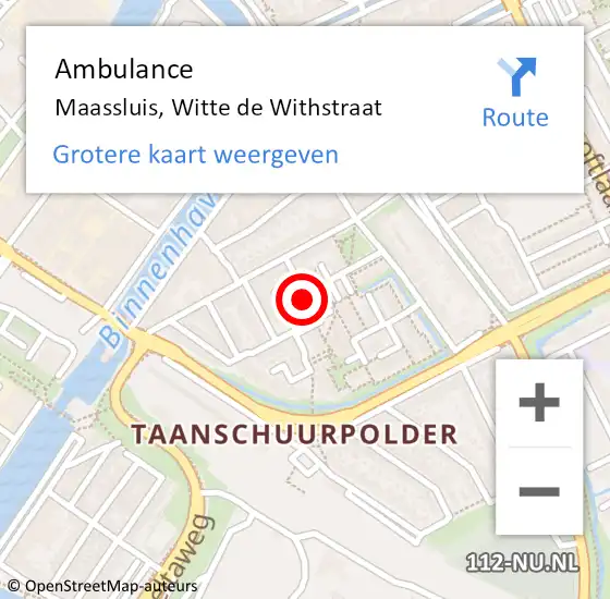 Locatie op kaart van de 112 melding: Ambulance Maassluis, Witte de Withstraat op 6 juni 2019 11:39