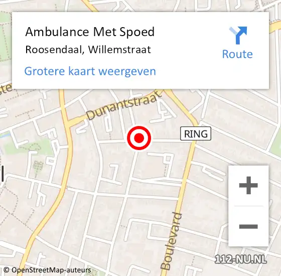 Locatie op kaart van de 112 melding: Ambulance Met Spoed Naar Roosendaal, Willemstraat op 6 juni 2019 14:07