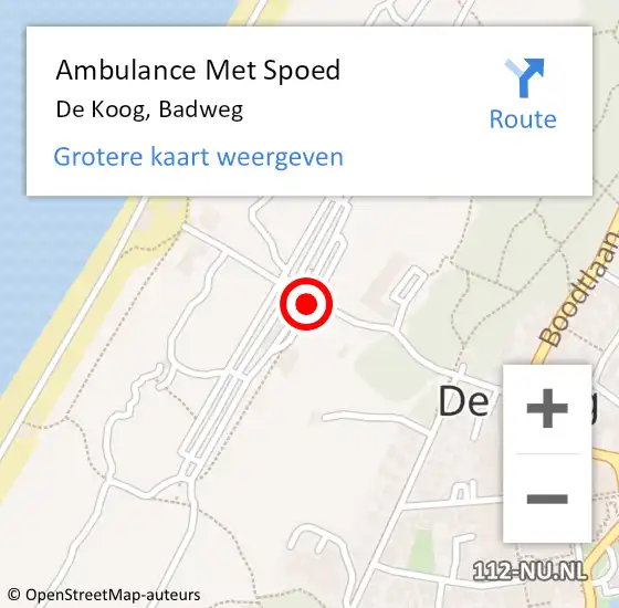 Locatie op kaart van de 112 melding: Ambulance Met Spoed Naar De Koog, Badweg op 6 juni 2019 16:02