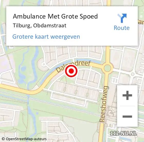 Locatie op kaart van de 112 melding: Ambulance Met Grote Spoed Naar Tilburg, Obdamstraat op 6 juni 2019 23:51