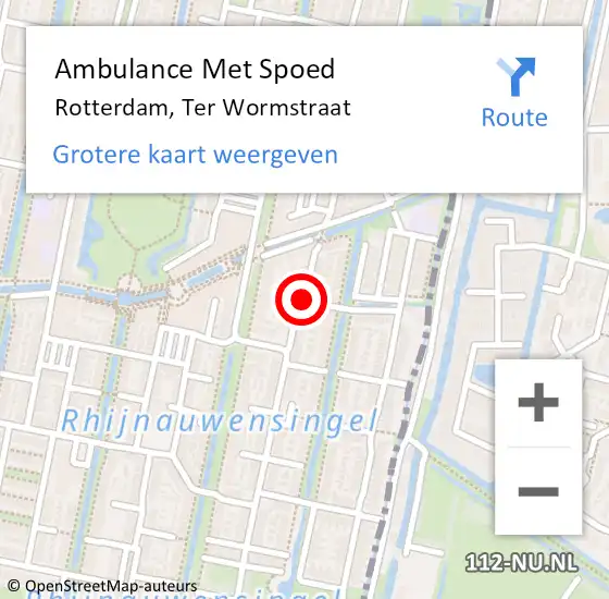 Locatie op kaart van de 112 melding: Ambulance Met Spoed Naar Rotterdam, Ter Wormstraat op 6 juni 2019 23:55