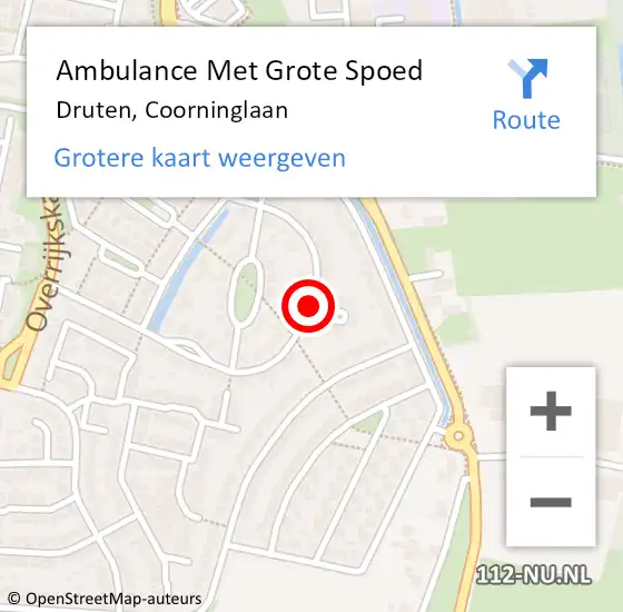 Locatie op kaart van de 112 melding: Ambulance Met Grote Spoed Naar Druten, Coorninglaan op 7 juni 2019 04:59