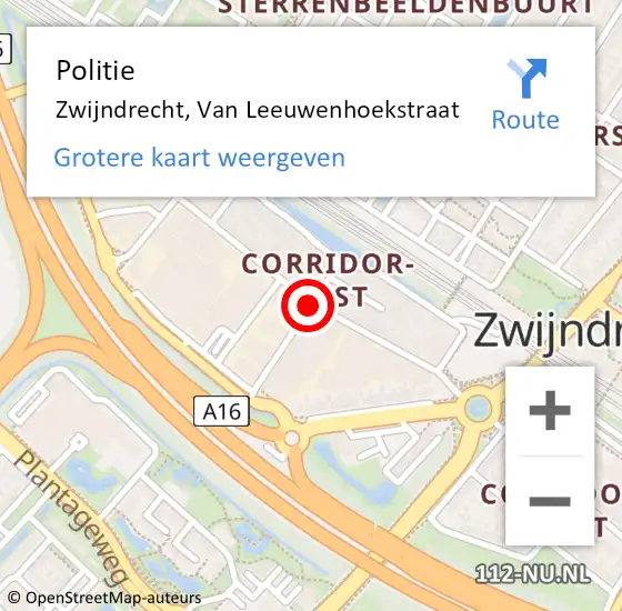 Locatie op kaart van de 112 melding: Politie Zwijndrecht, Van Leeuwenhoekstraat op 7 juni 2019 09:33