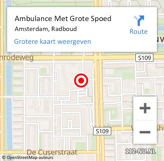Locatie op kaart van de 112 melding: Ambulance Met Grote Spoed Naar Amsterdam, Radboud op 7 juni 2019 09:58